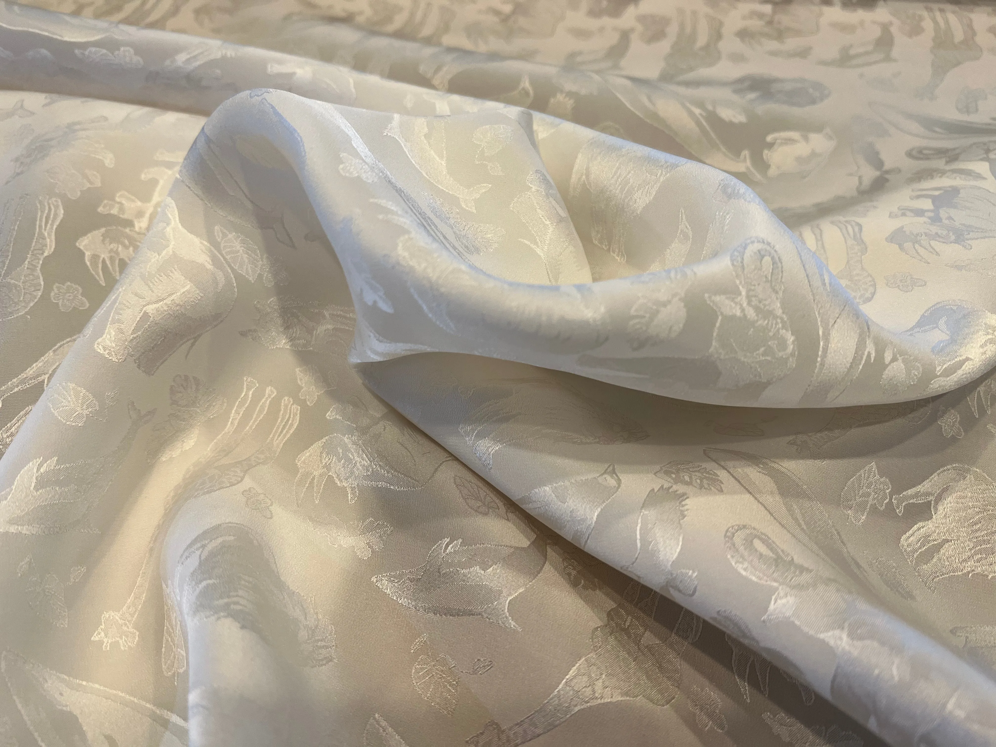 #1249 Animal Jacquard 100% Silk Crepe de Chine Remnant