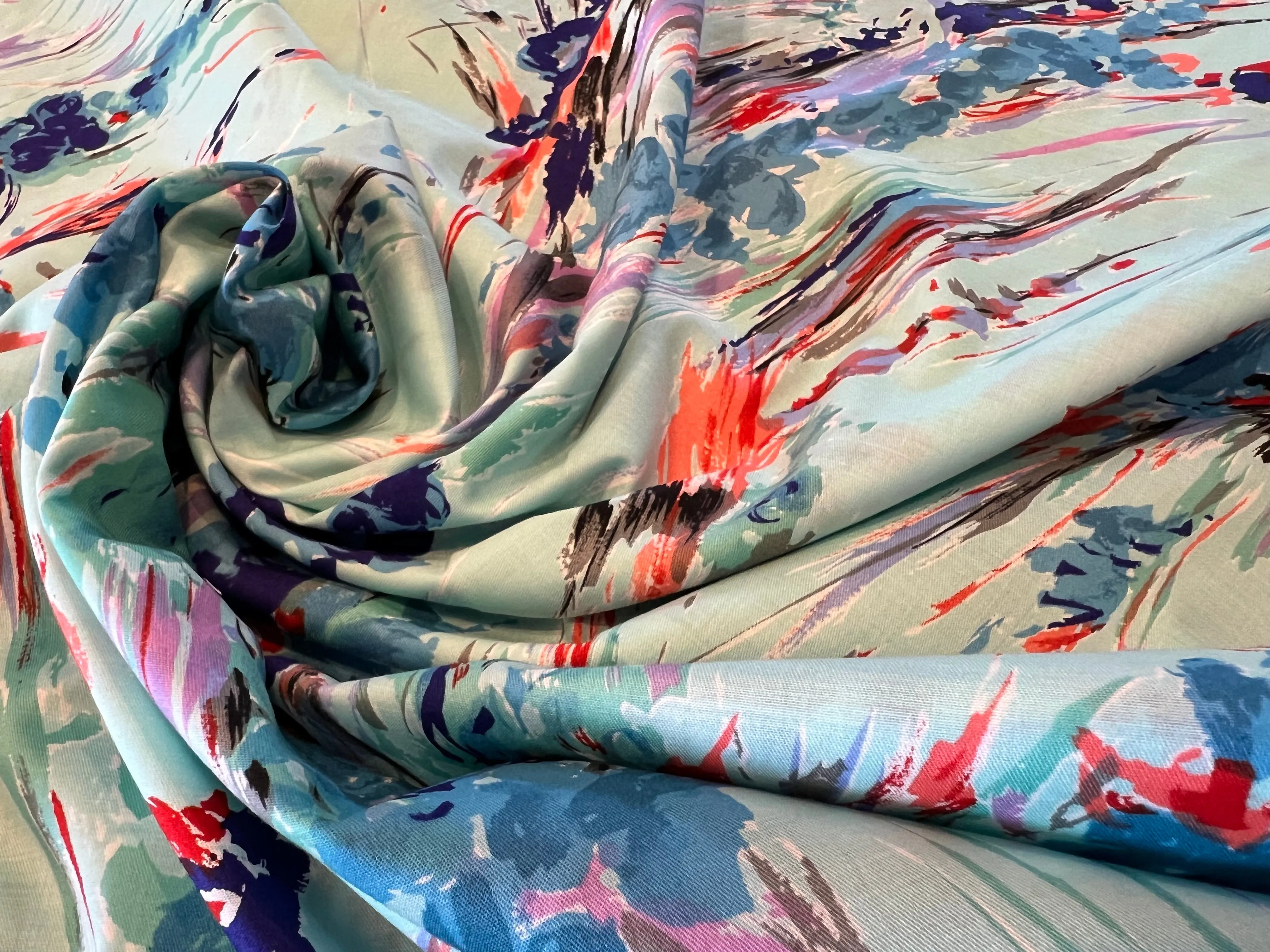 #1293 Designer Seafoam Abstract Floral  100% Cotton Remnant