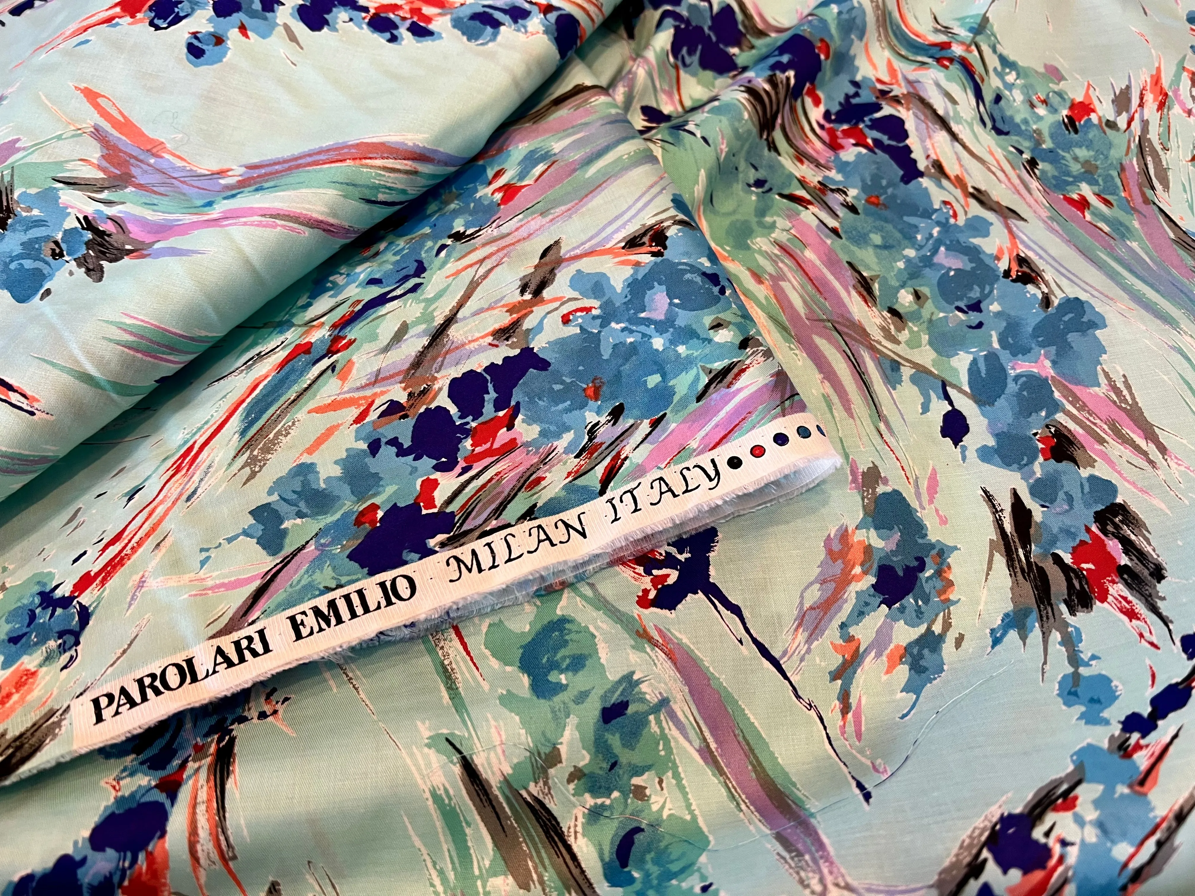 #1293 Designer Seafoam Abstract Floral  100% Cotton Remnant