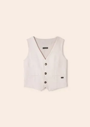 3349 Mayoral Mini Boys 3 Button Dress Vest, Tapioca Linen