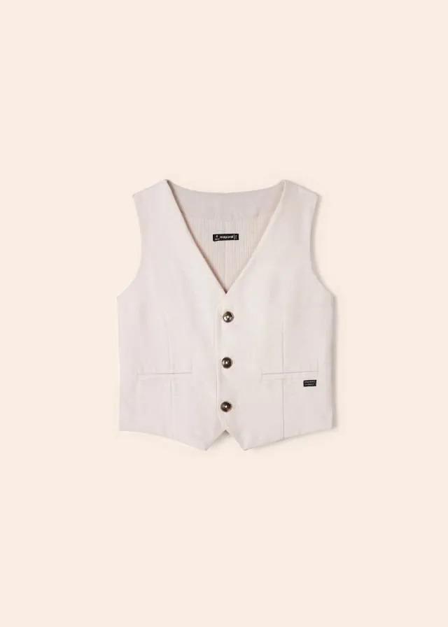 3349 Mayoral Mini Boys 3 Button Dress Vest, Tapioca Linen