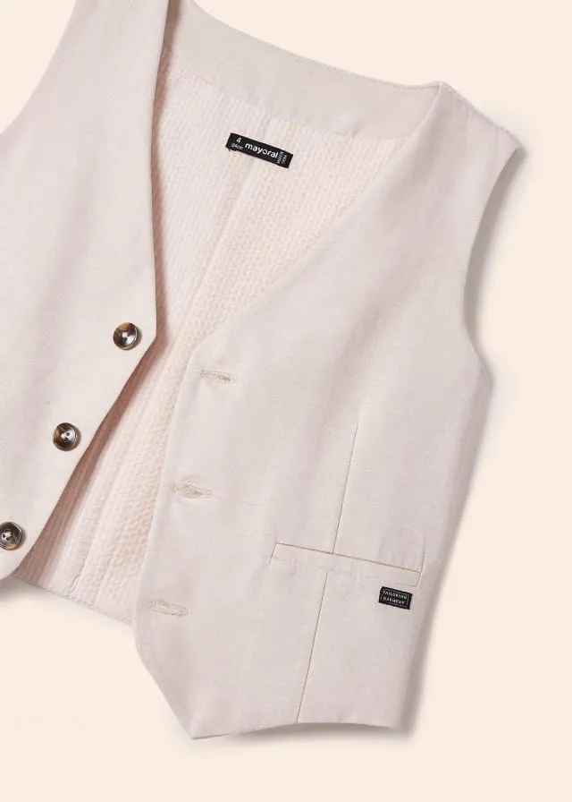 3349 Mayoral Mini Boys 3 Button Dress Vest, Tapioca Linen