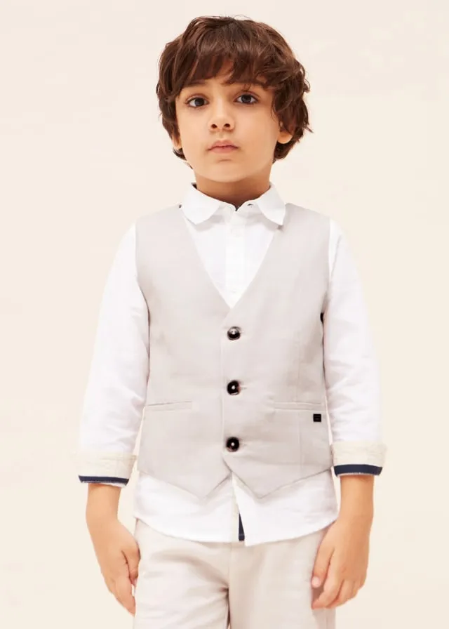 3349 Mayoral Mini Boys 3 Button Dress Vest, Tapioca Linen