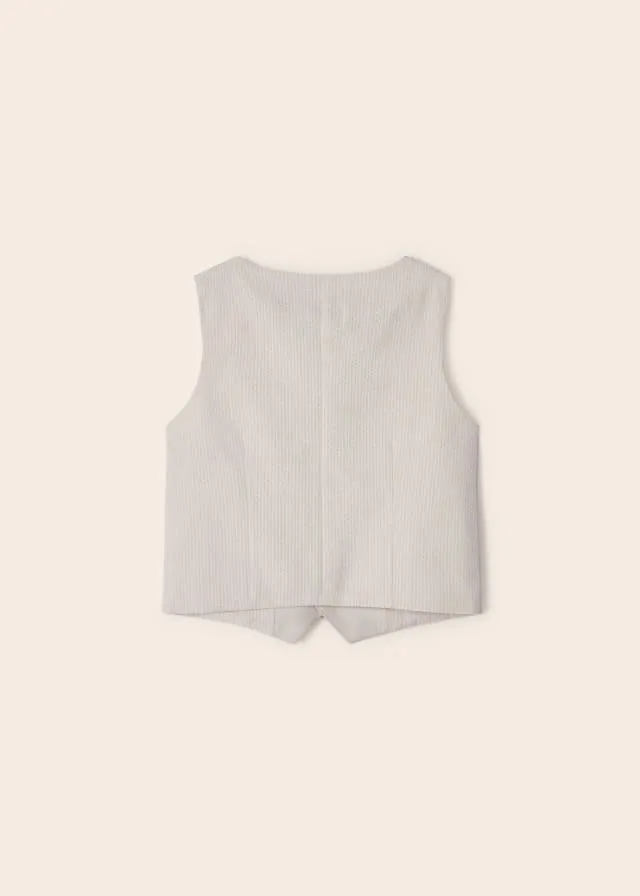 3349 Mayoral Mini Boys 3 Button Dress Vest, Tapioca Linen
