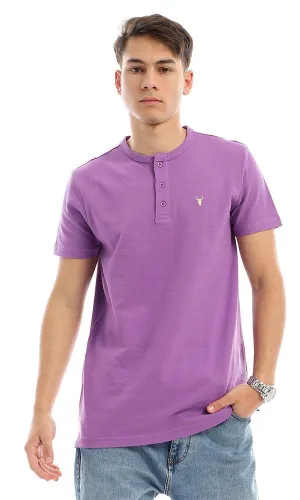 94642 Buttoned Round Neck Mauve Pique Henley Shirt