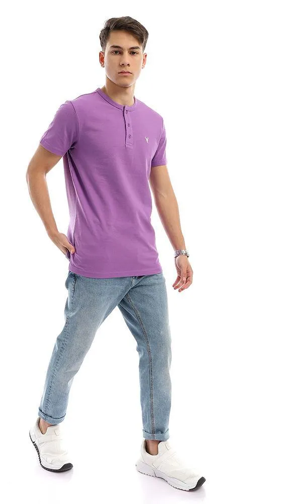 94642 Buttoned Round Neck Mauve Pique Henley Shirt