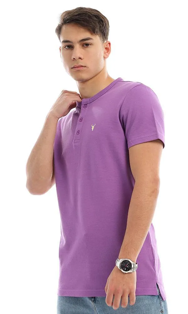 94642 Buttoned Round Neck Mauve Pique Henley Shirt