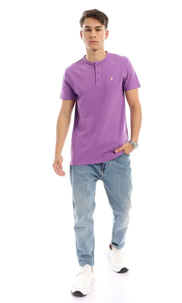 94642 Buttoned Round Neck Mauve Pique Henley Shirt