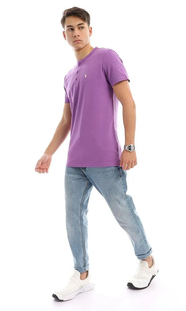 94642 Buttoned Round Neck Mauve Pique Henley Shirt