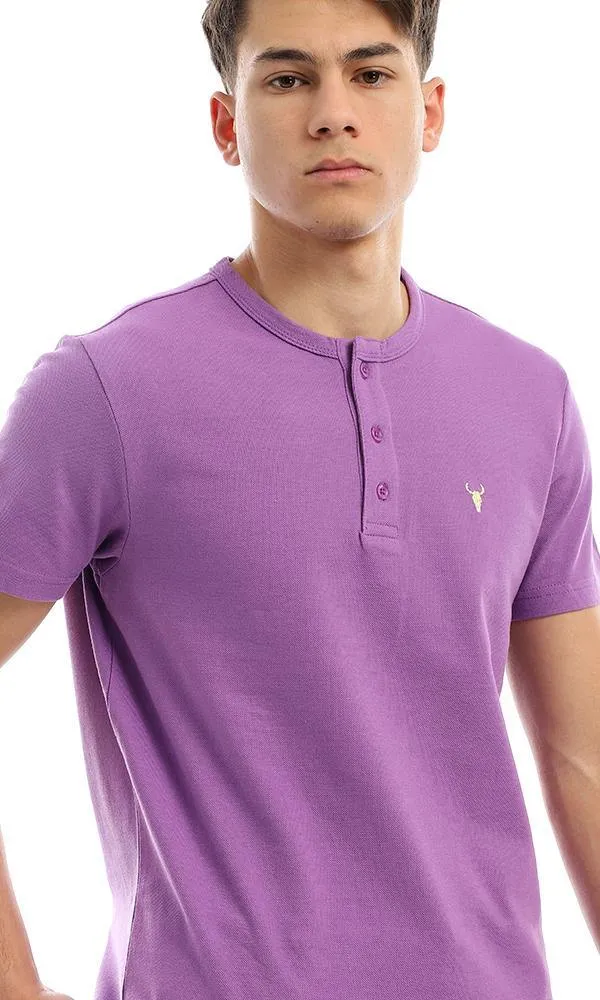 94642 Buttoned Round Neck Mauve Pique Henley Shirt