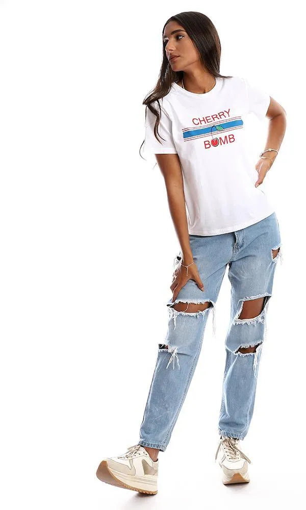 95314 "Cherry Bomb" White Short Sleeves Tee