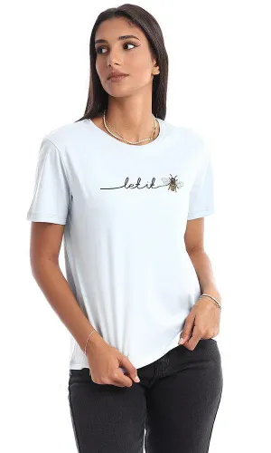 95315 Printed Bee Short Sleeves Sky Blue Tee