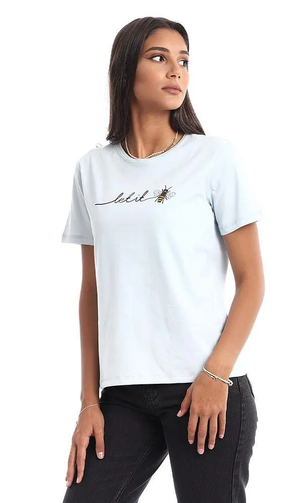 95315 Printed Bee Short Sleeves Sky Blue Tee