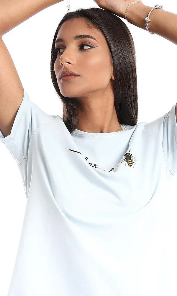 95315 Printed Bee Short Sleeves Sky Blue Tee