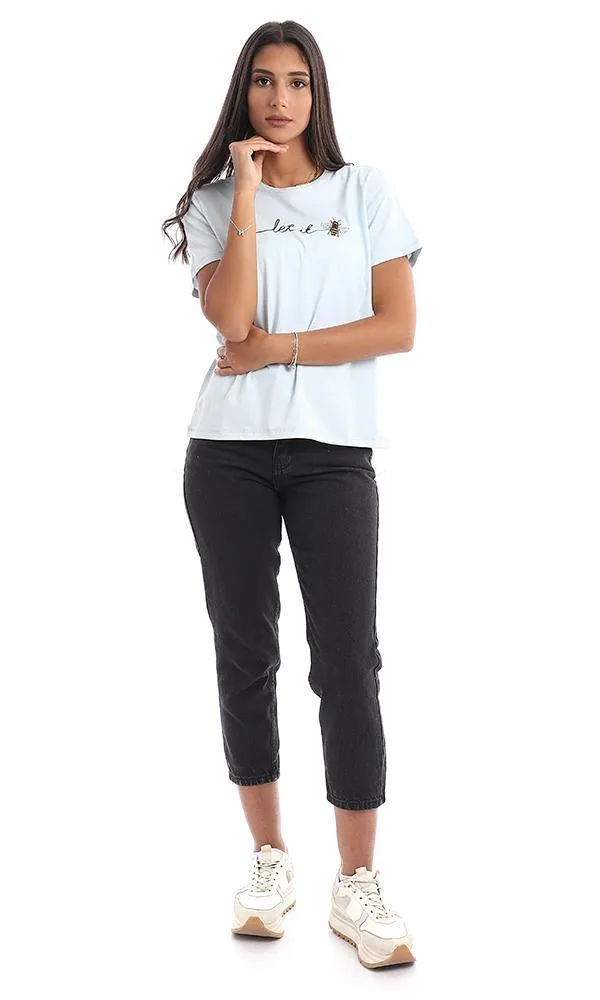 95315 Printed Bee Short Sleeves Sky Blue Tee