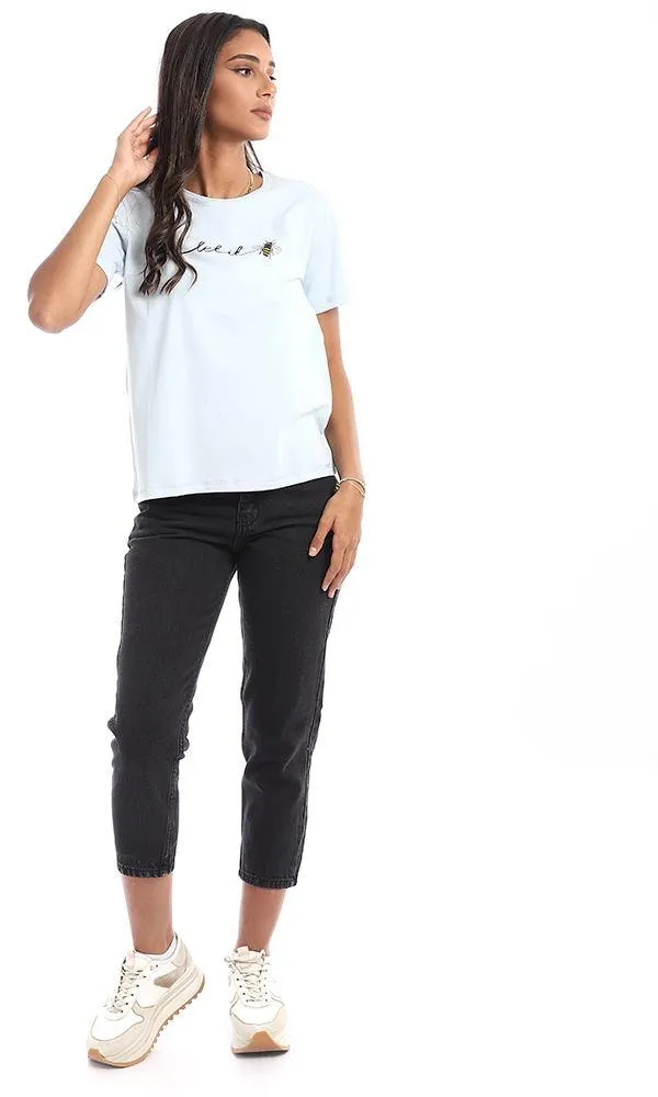 95315 Printed Bee Short Sleeves Sky Blue Tee