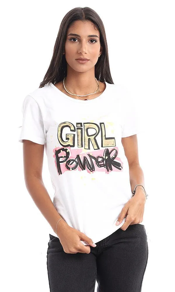 95457 "Girls Power" Printing White Short Sleeves Tee