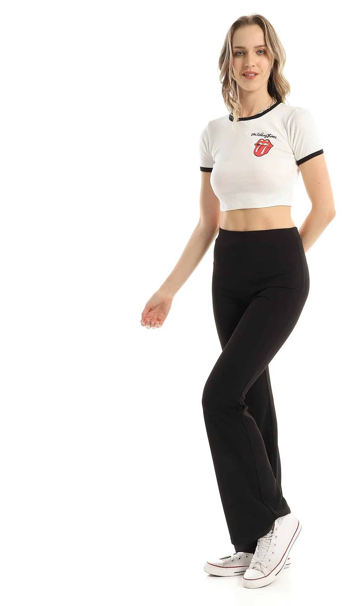 97246 Black Trim Off-White Printed Cropped Tee