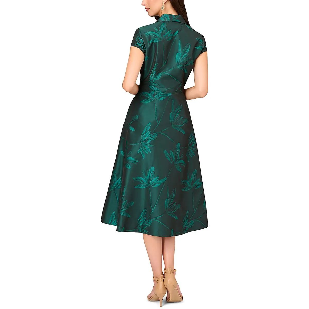 Aidan Mattox Womens Cap Sleeve Midi Shirtdress
