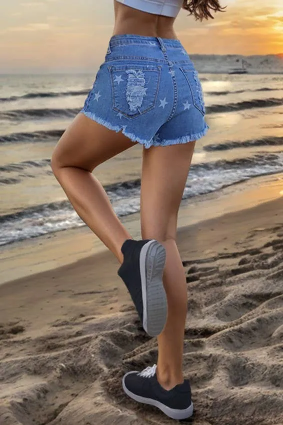 American Flag Fringed Denim Shorts