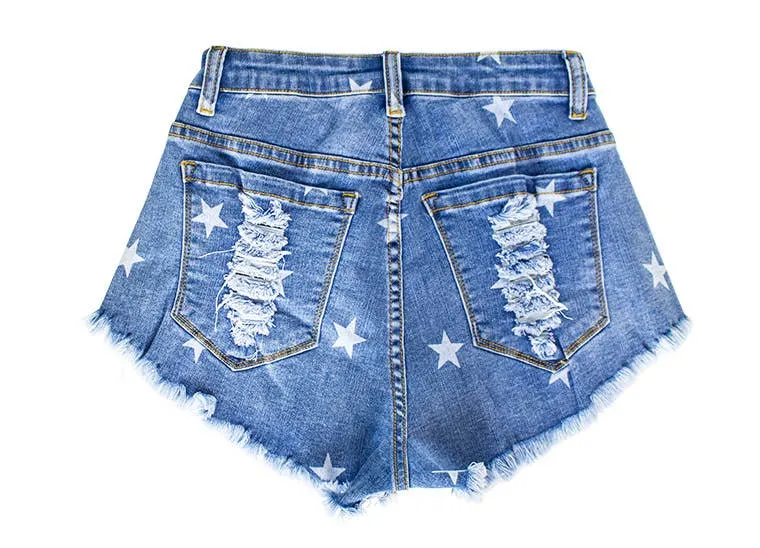 American Flag Fringed Denim Shorts
