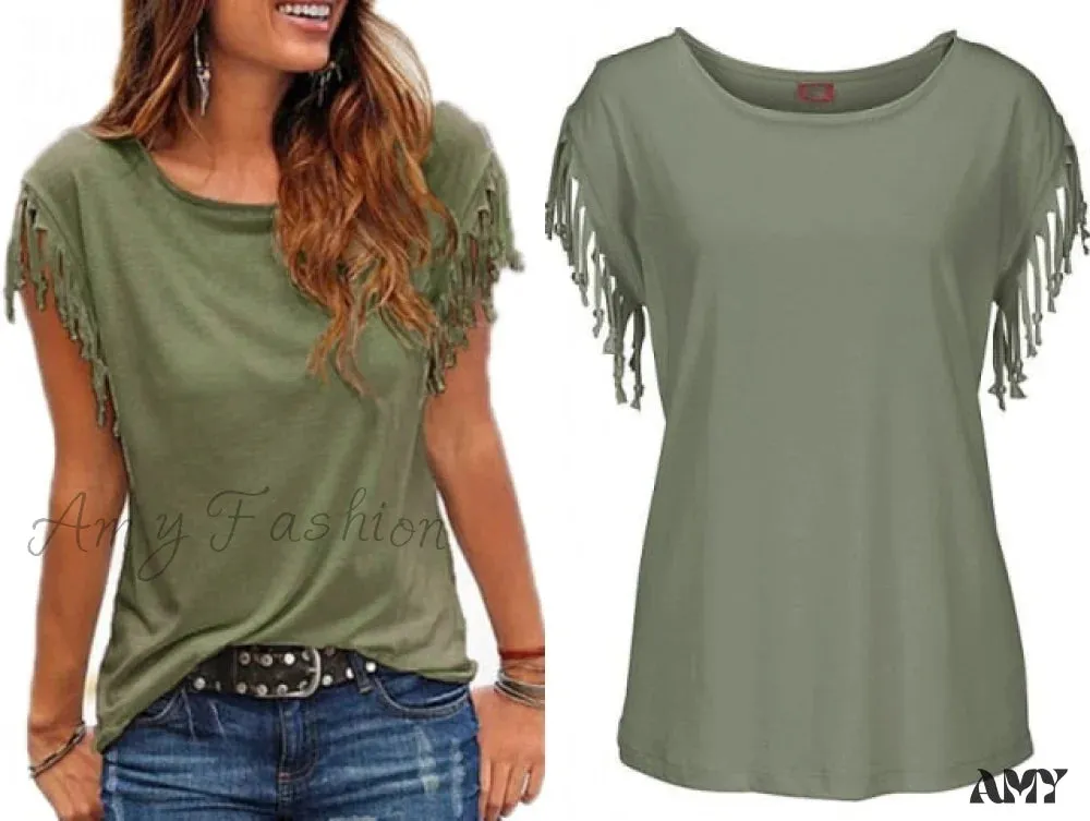 Amy Fashion - Solid Color Tees O Neck Clothing Top