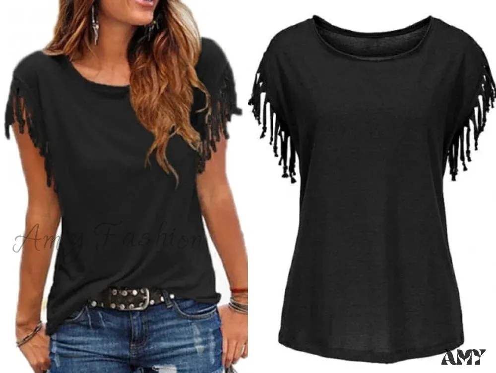 Amy Fashion - Solid Color Tees O Neck Clothing Top
