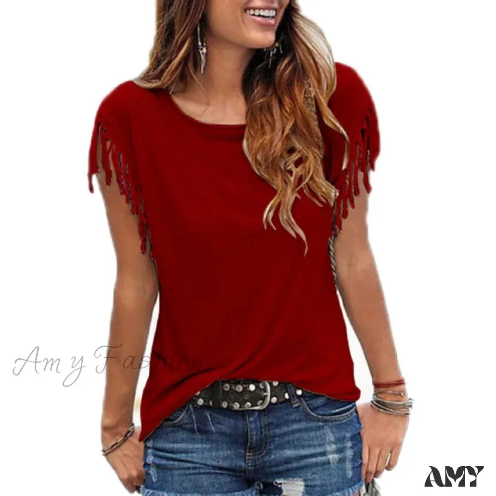Amy Fashion - Solid Color Tees O Neck Clothing Top