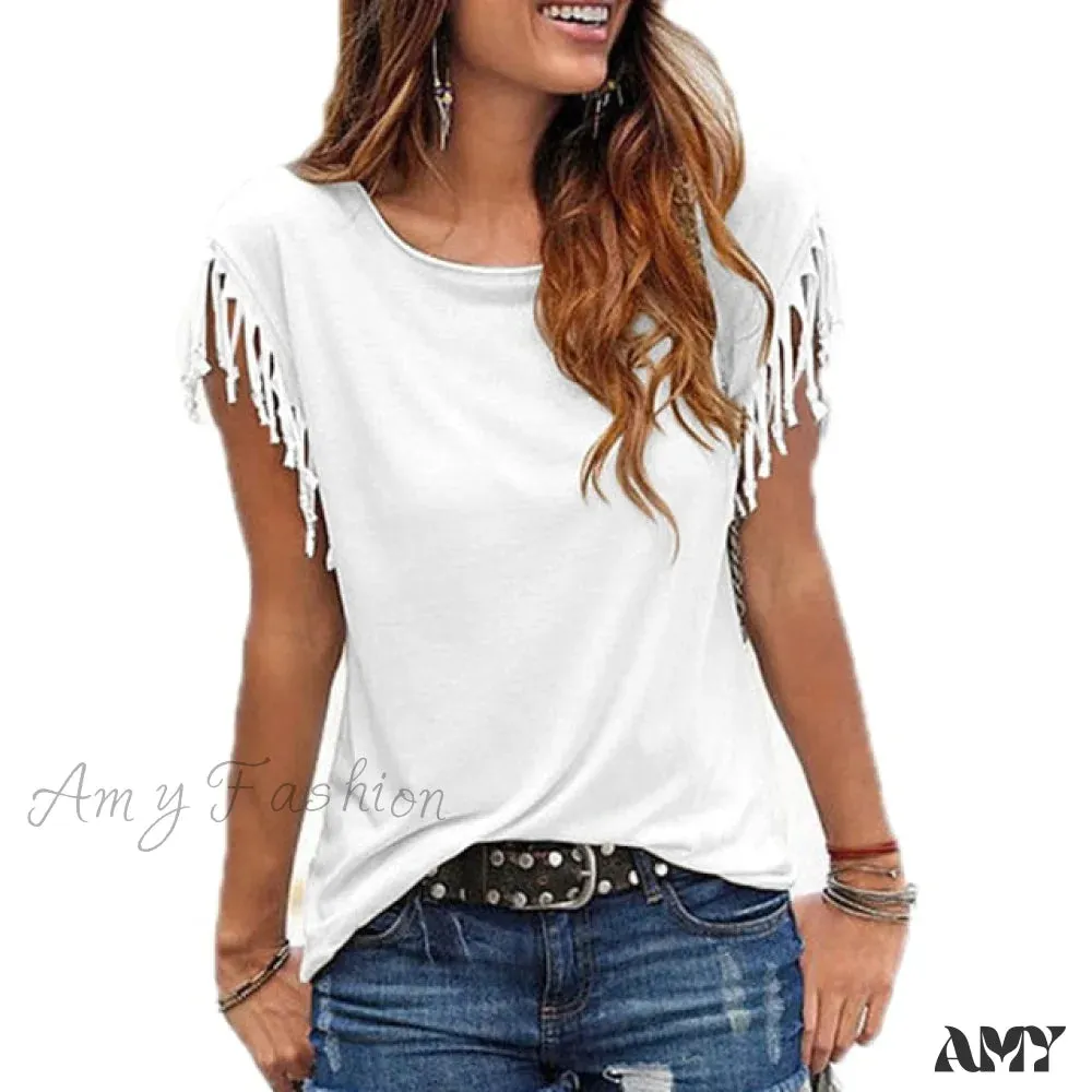 Amy Fashion - Solid Color Tees O Neck Clothing Top