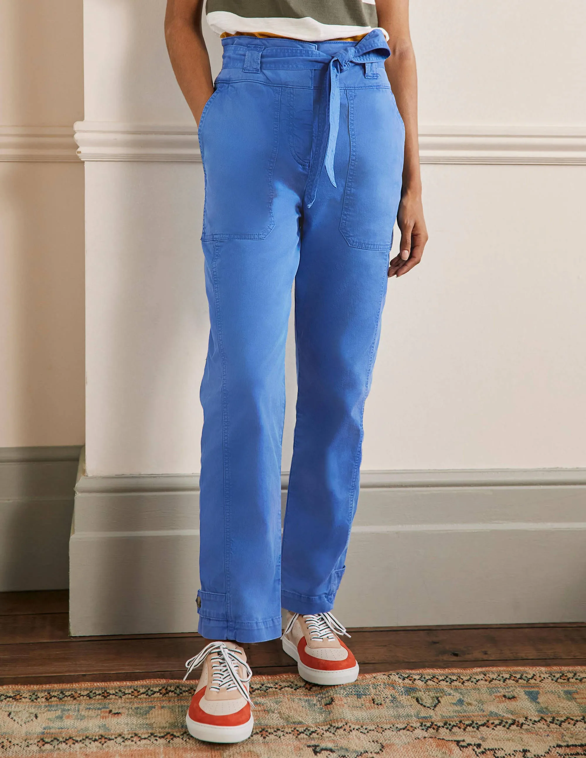 Belted Chino Trousers-Atlantic Ocean Blue