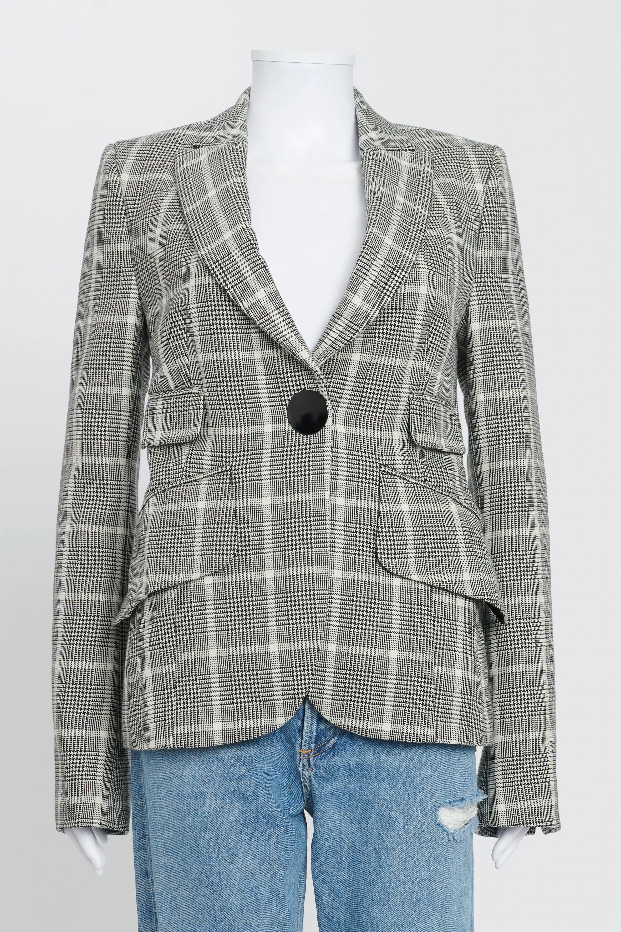 Black And White Plaid Wool Blazer