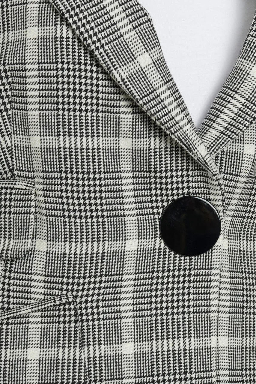 Black And White Plaid Wool Blazer