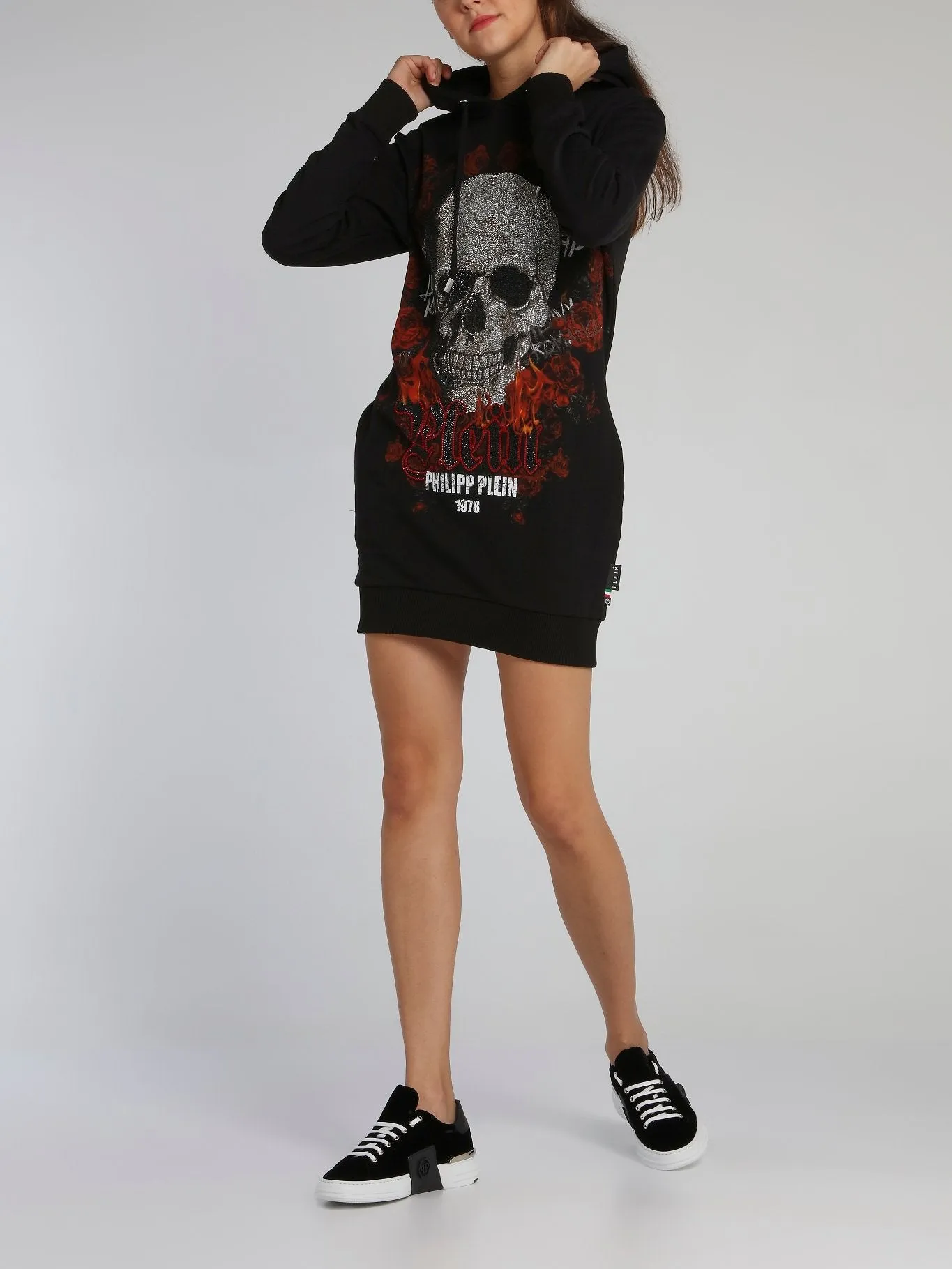 Black Crystal Skull Hoodie Dress