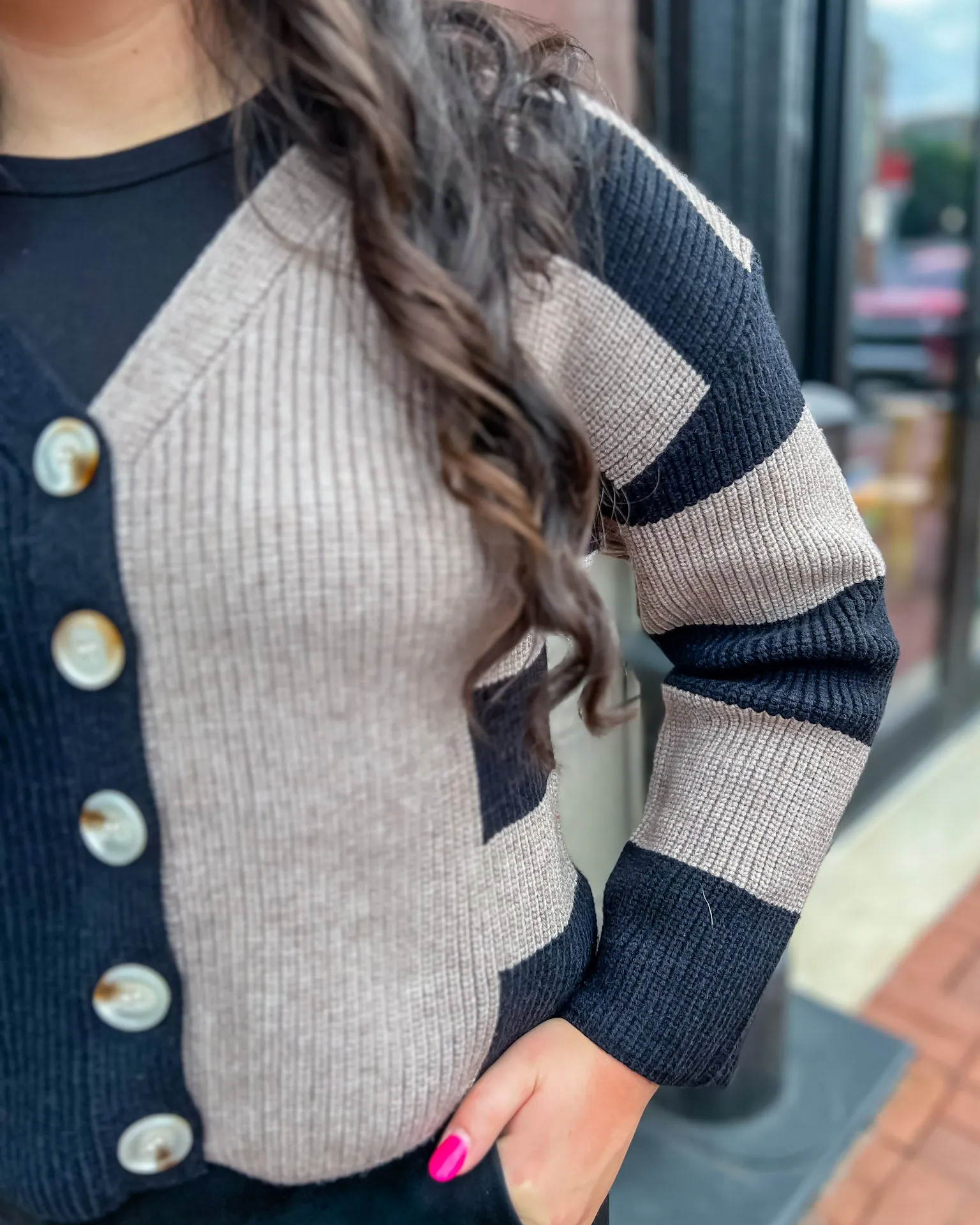 Black/Oat Colorblock Cardigan