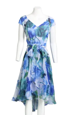 Blue Floral Cocktail Midi Dress