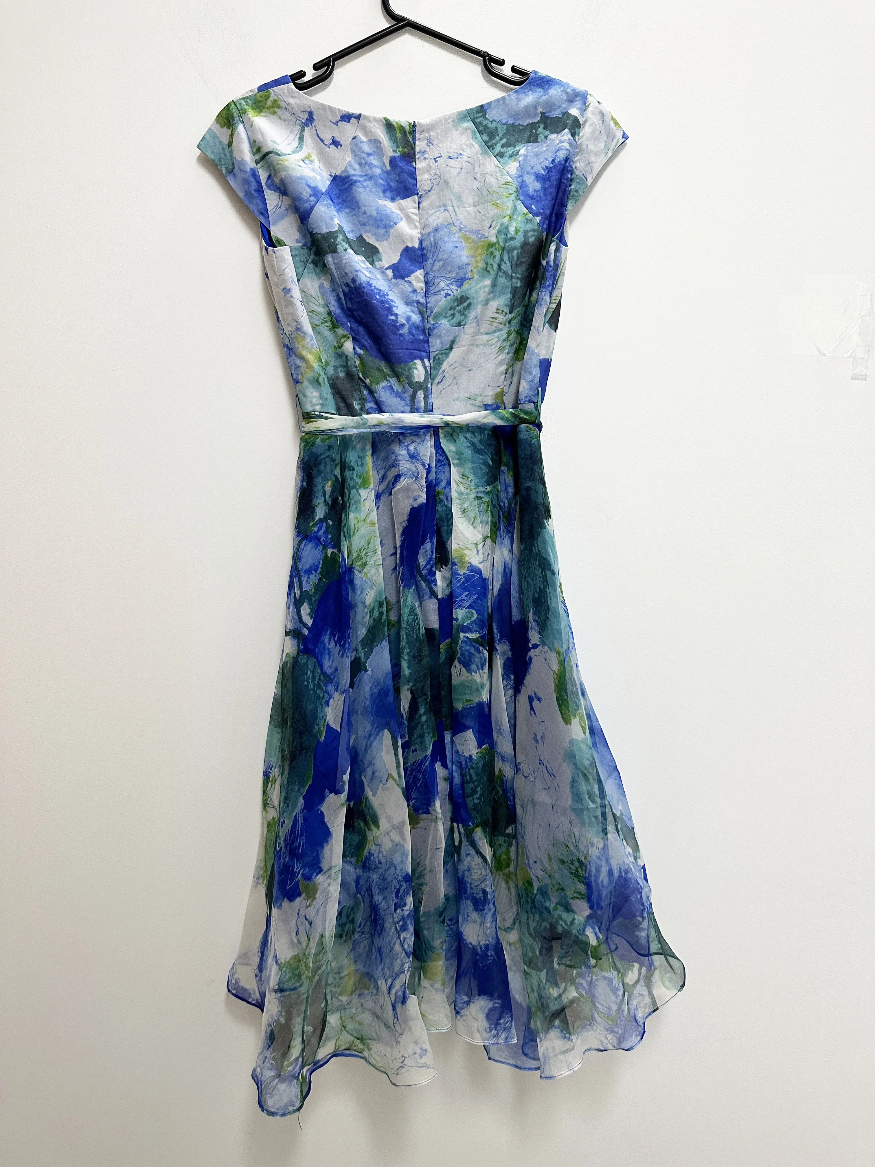 Blue Floral Cocktail Midi Dress
