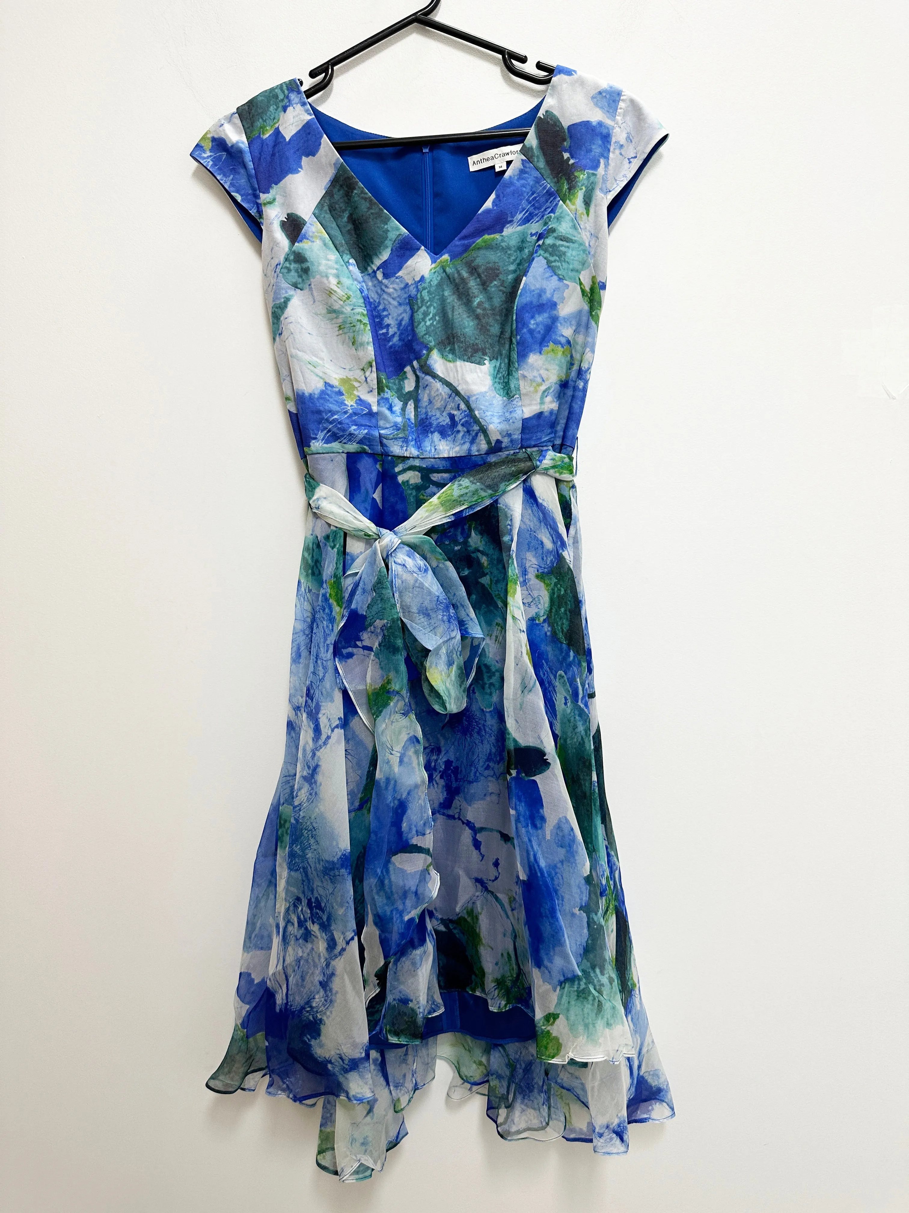 Blue Floral Cocktail Midi Dress