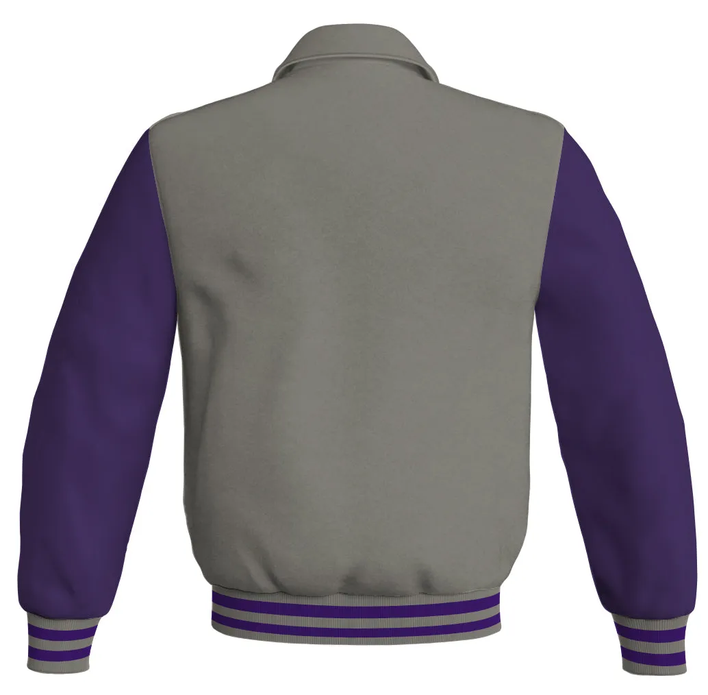 Bomber Classic Jacket Gray Body and Purple Leather Sleeves