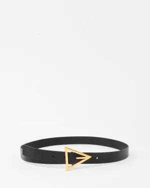 Bottega Veneta Black Leather Gold Triangle Belt - 90/36