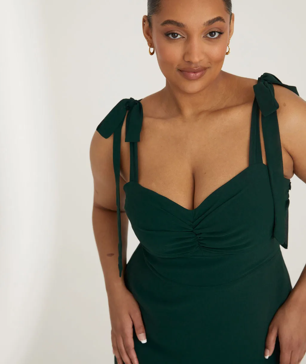 Bow Tie Shoulder Chiffon Bridesmaid Dress - Emerald
