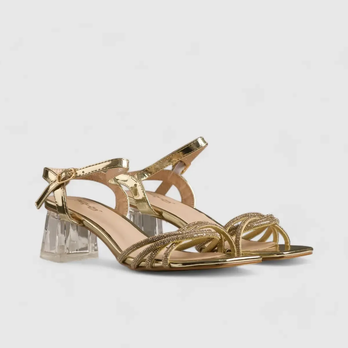 Bulbul Perspex Heel Evening Sandal Gold HAR003