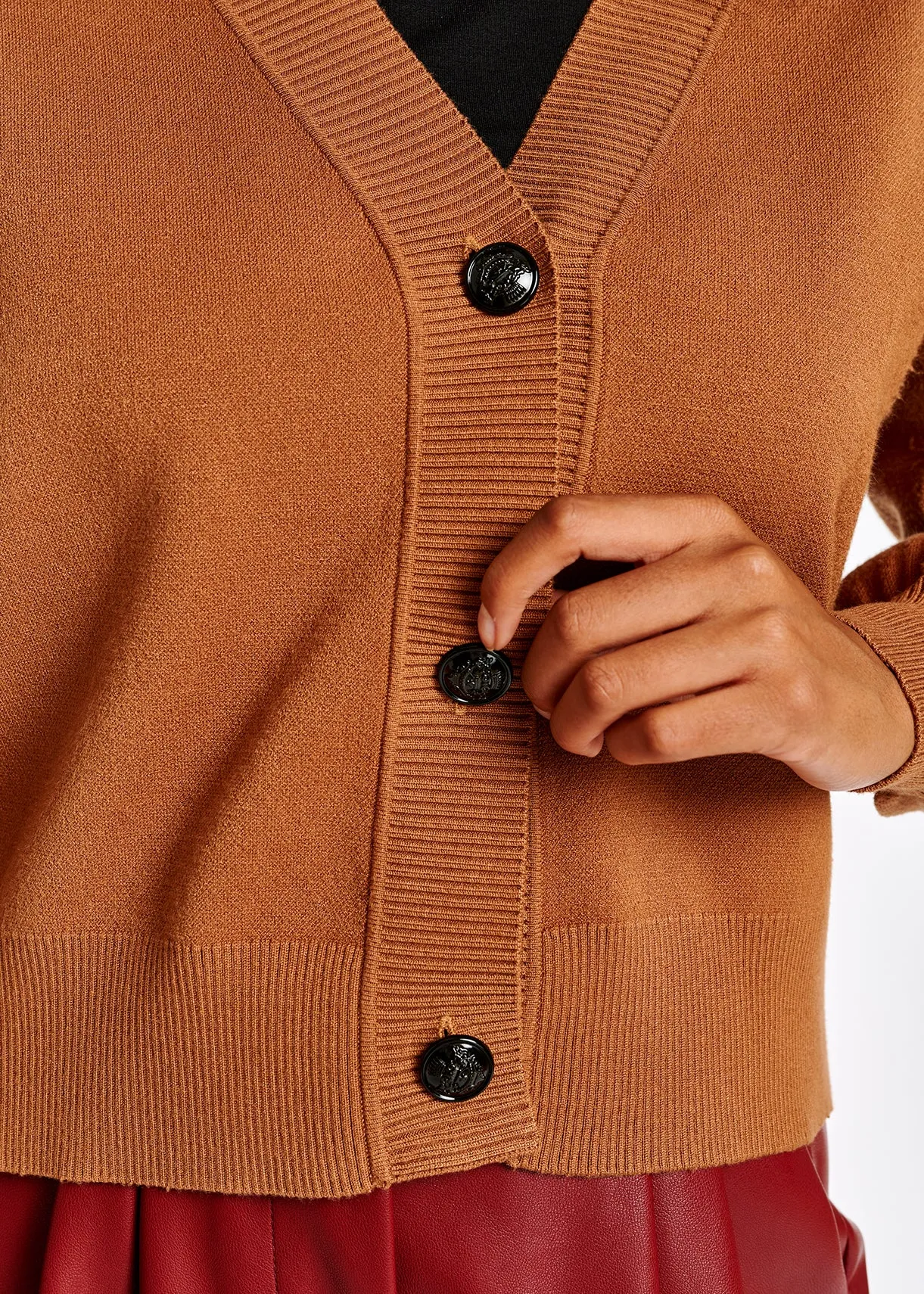 Camel relaxed-fit V-neck cardigan