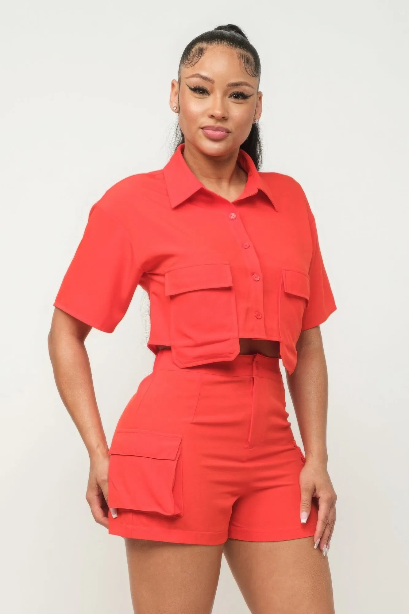 CARGO Pocket Top And Shorts Set (4 Colors)