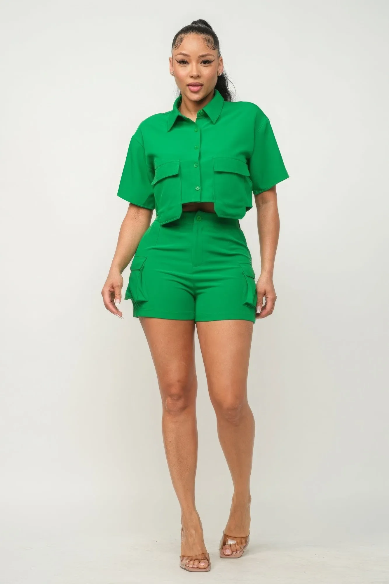 CARGO Pocket Top And Shorts Set (4 Colors)