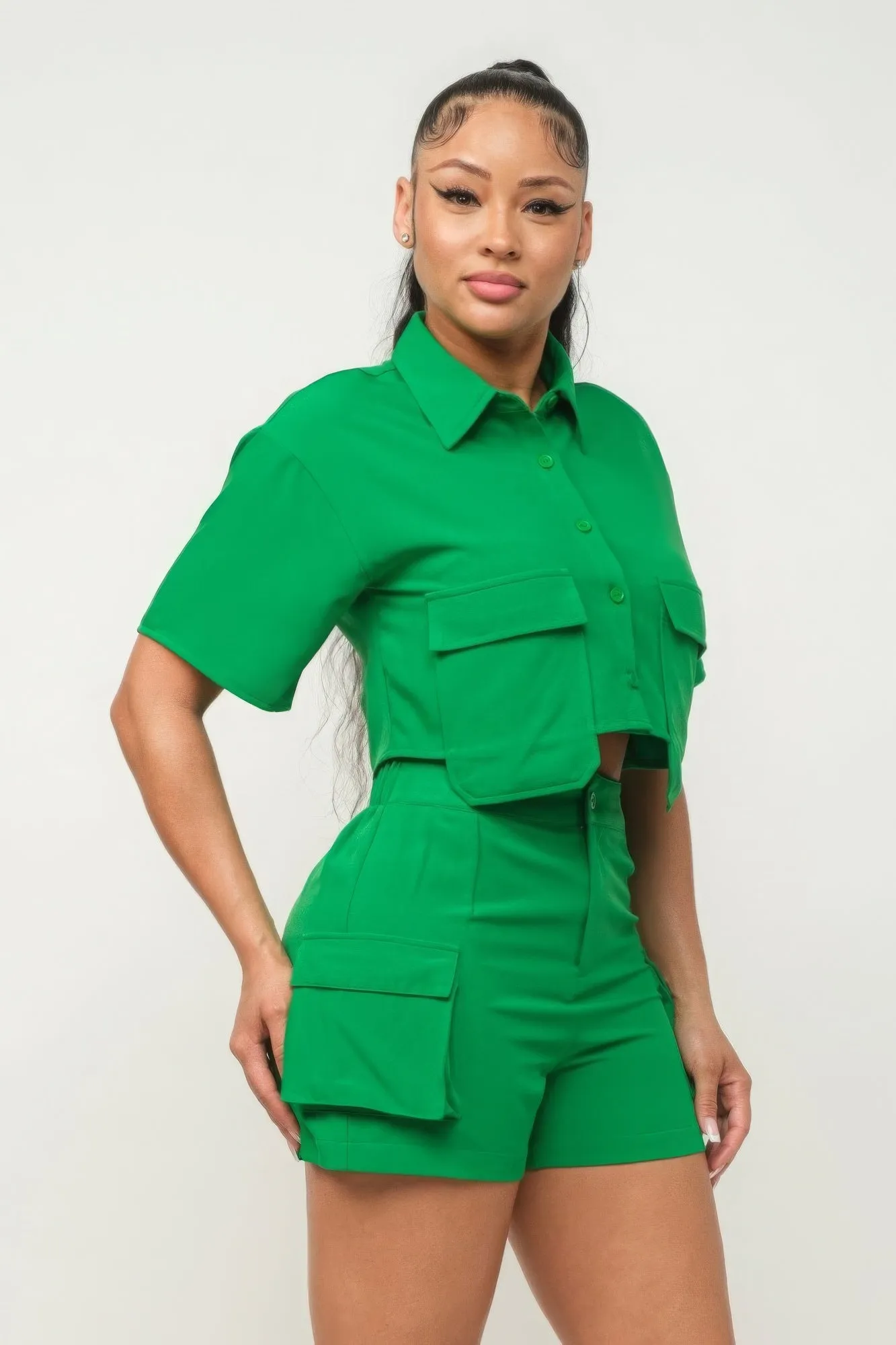 CARGO Pocket Top And Shorts Set (4 Colors)