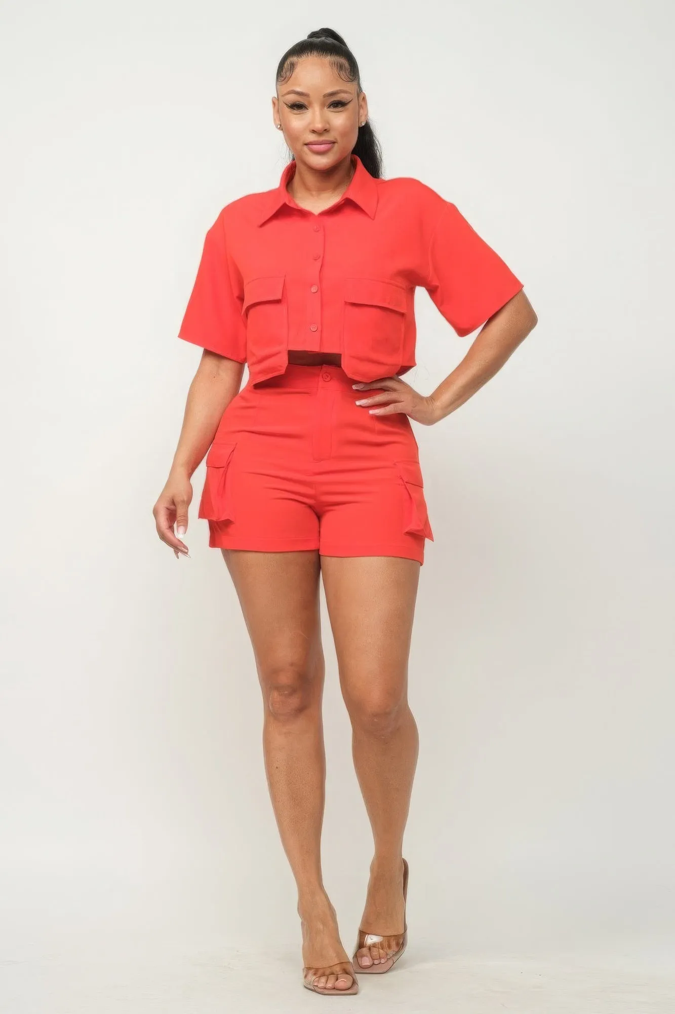 CARGO Pocket Top And Shorts Set (4 Colors)
