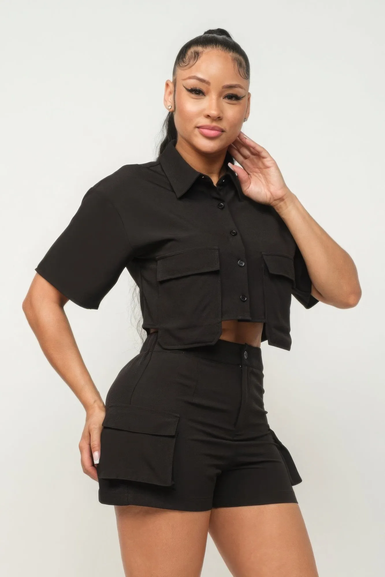 CARGO Pocket Top And Shorts Set (4 Colors)