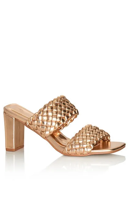 City Chic Mules Size 41 UK 8 Metallic Rose Gold Block Heel Slip-On
