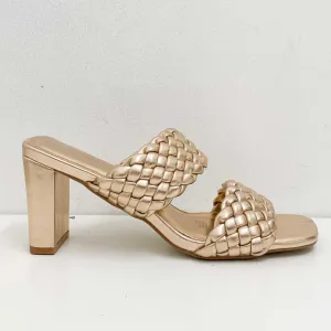 City Chic Mules Size 41 UK 8 Metallic Rose Gold Block Heel Slip-On