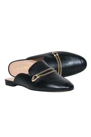 Coach - Black Leather Mule Loafer w/ Gold Logo Chain Sz 6.5